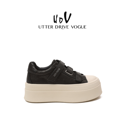 UDV厚底小白鞋女2025秋季新款魔术贴增高休闲板鞋配裙子真皮女鞋