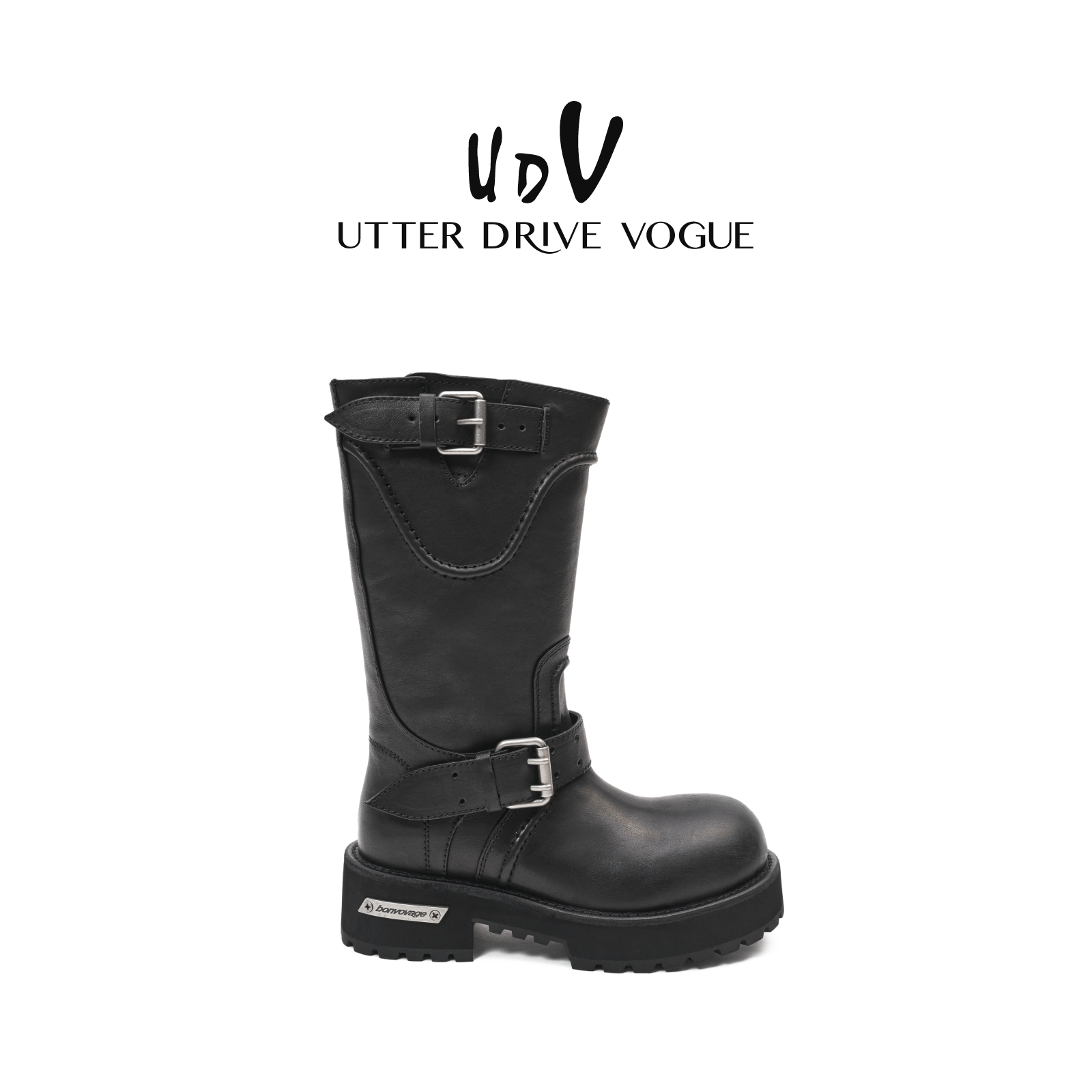 UDV水洗牛皮机车短靴女2025秋季新款复古街头暗黑风增高中筒靴