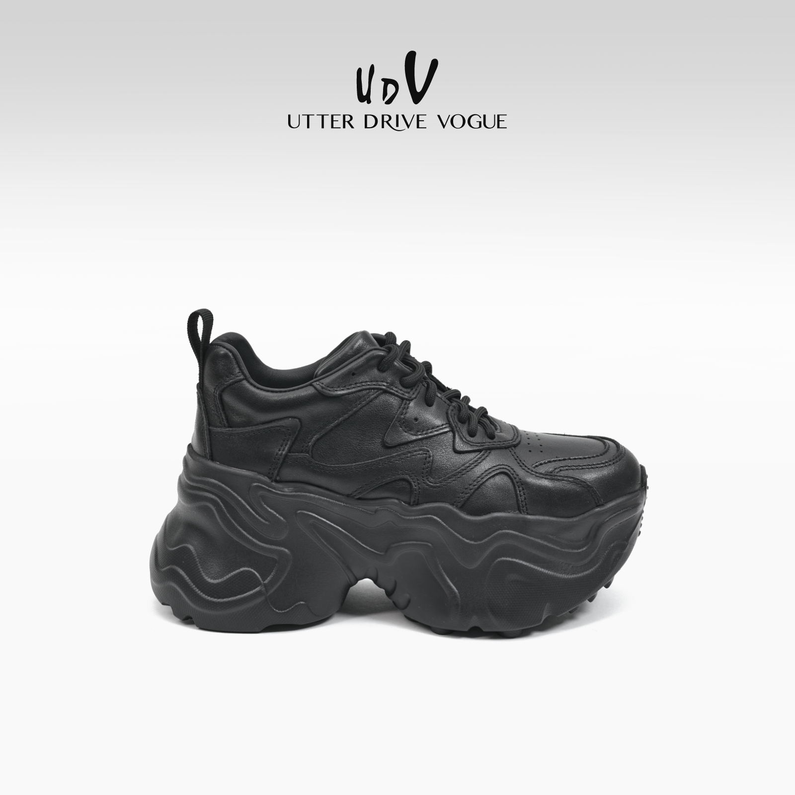 UDV真皮松糕厚底老爹鞋女2025春季新款小个子内增高休闲运动鞋