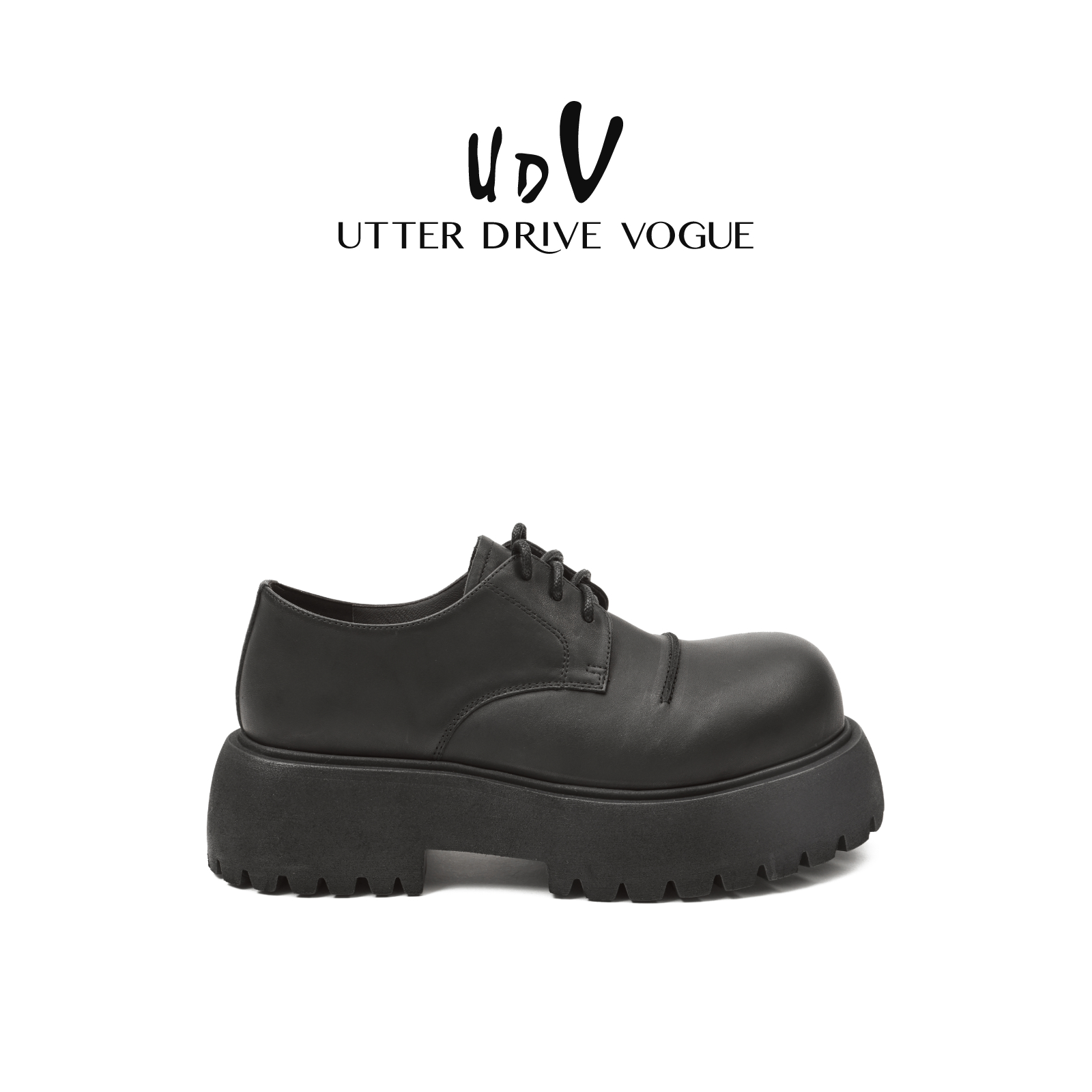 UDV英伦风大头松糕单鞋女2025秋季新款小个子粗跟厚底德比皮鞋