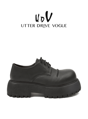 UDV英伦风大头松糕单鞋女2025秋季新款小个子粗跟厚底德比皮鞋
