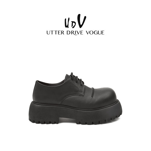 UDV英伦风大头松糕单鞋女2025秋季新款小个子粗跟厚底德比皮鞋