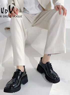 UDV新款欧美女鞋ins百搭真皮时尚增高单鞋超酷方头乐福鞋单鞋女
