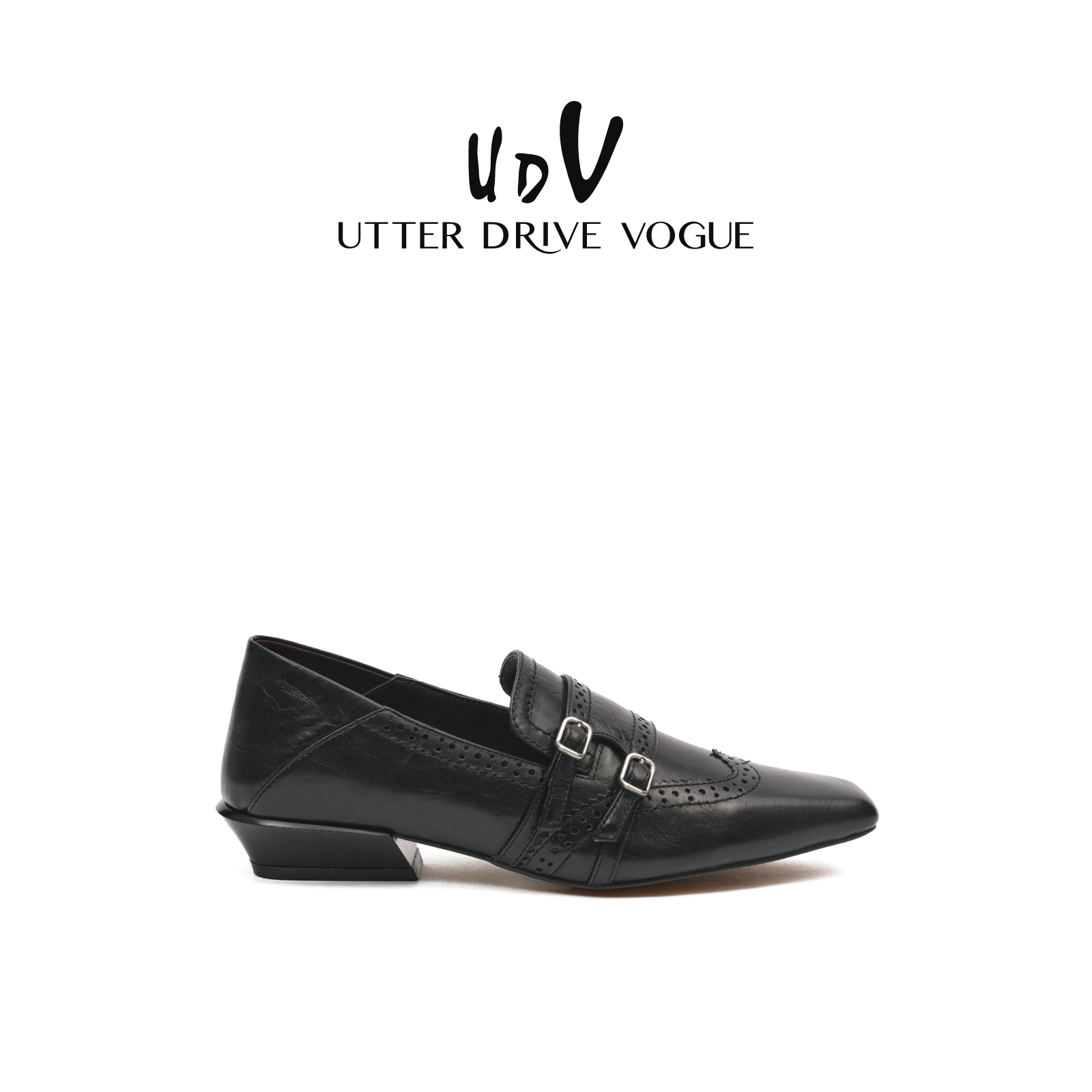 UDV双搭扣布洛克乐福鞋女2025秋季新款设计感英伦气质单鞋胎牛皮