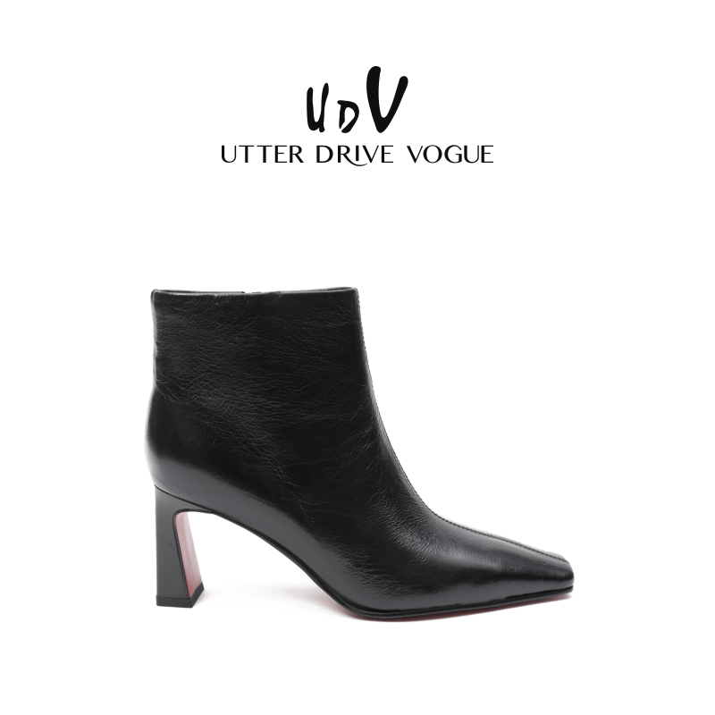 UDV真皮瘦瘦靴女2025秋季新款胎牛皮高跟靴时尚通勤法式时装短靴