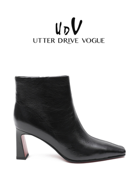 UDV真皮瘦瘦靴女2025秋季新款胎牛皮高跟靴时尚通勤法式时装短靴