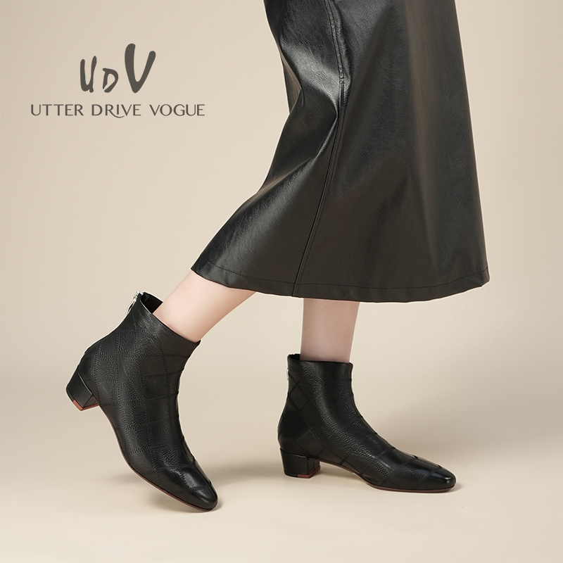 UDV休闲时装靴粗跟后拉链