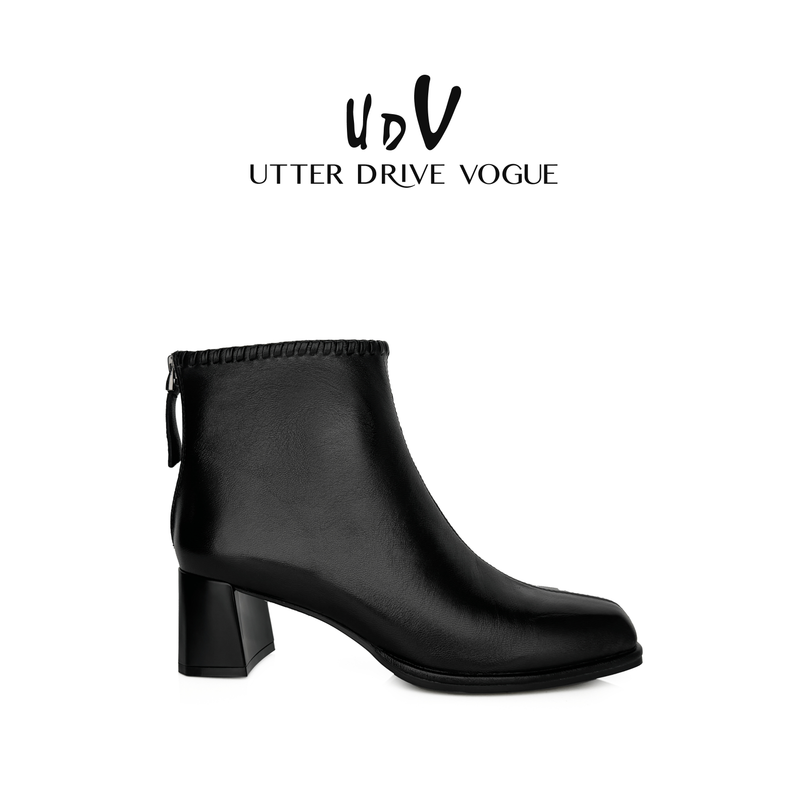 UDV羊皮瘦瘦靴粗跟短靴女2025秋冬新款高跟鞋切尔西靴法式小踝靴