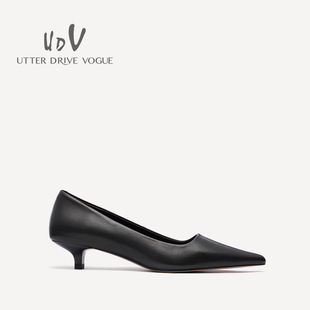 猫跟气质单鞋 UDV2024春夏新款 尖头细跟底跟鞋 法式 女 浅口小跟鞋