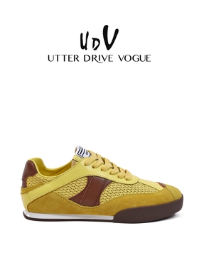UDV阿甘鞋拼色休闲鞋女2025夏季新款真皮运动鞋网面透气休闲鞋