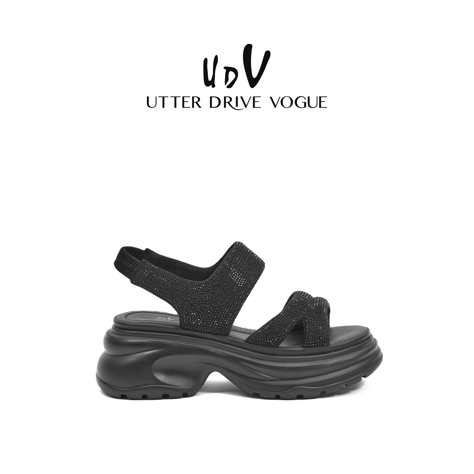 UDV厚底水钻凉鞋女2025夏季新款轻软沙滩凉鞋罗马松糕百搭休闲鞋