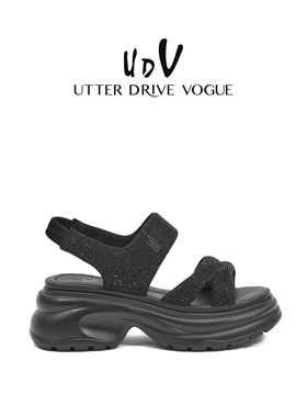 UDV厚底水钻凉鞋女2025夏季新款轻软沙滩凉鞋罗马松糕百搭休闲鞋