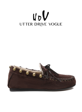 UDV加绒保暖乐福鞋女2025秋冬新款复古一脚蹬豆豆鞋休闲勃肯鞋