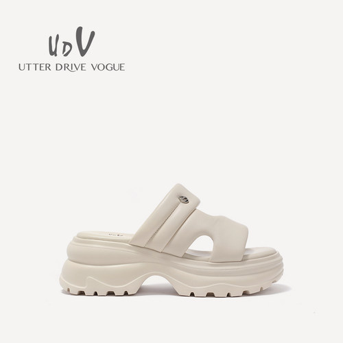 UDV2024春夏真皮羊皮舒适面包拖鞋圆头厚底休闲时尚女鞋