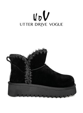 UDV纯羊毛厚底雪地靴女2025秋冬新款皮毛一体短靴防滑加绒棉鞋