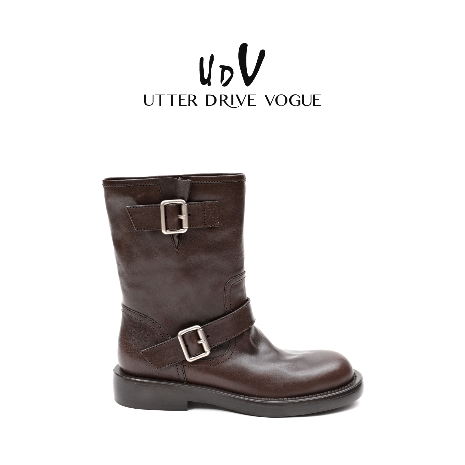 UDV美拉德西部牛仔靴女2025秋季新款百搭气质手抓皮时装靴短靴子