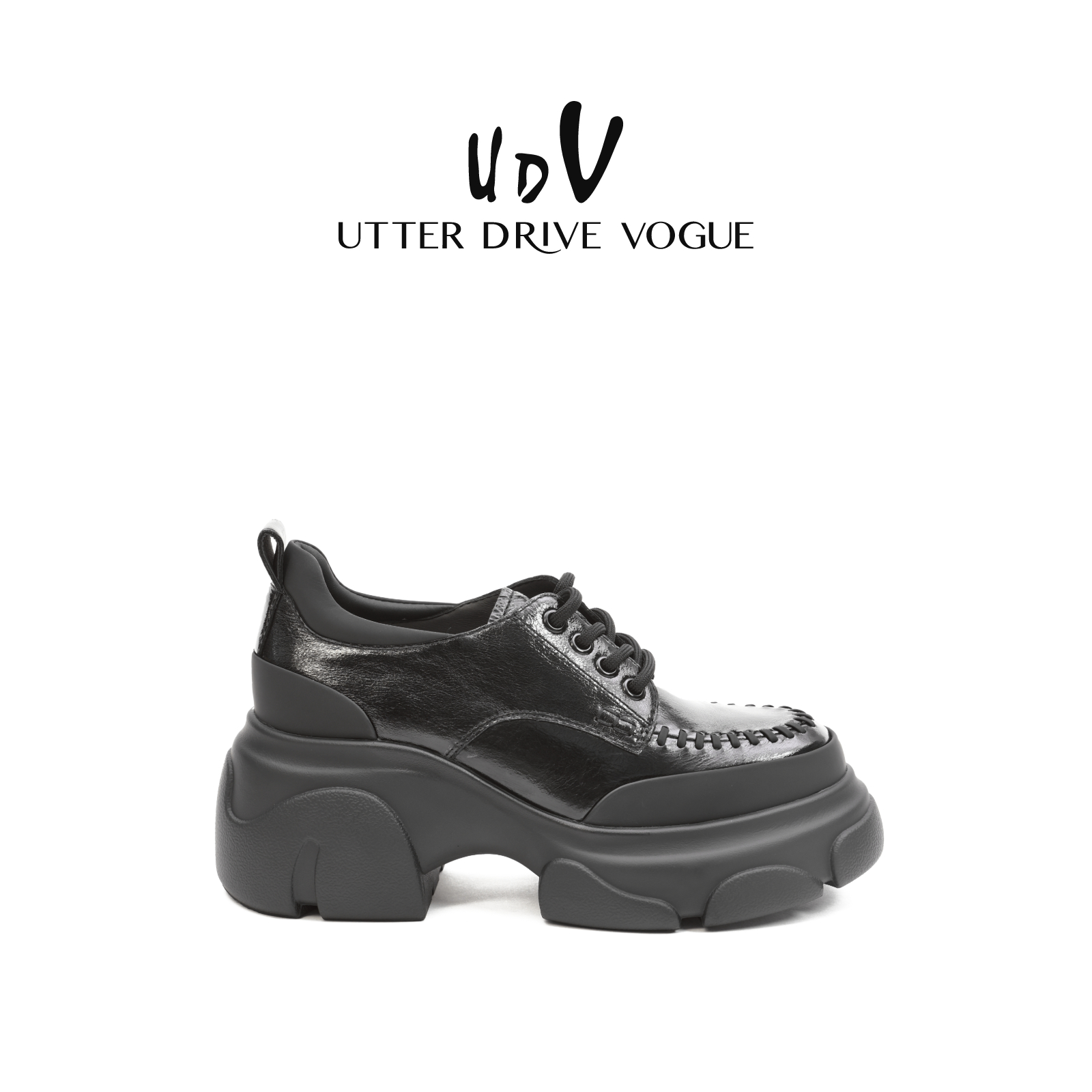 UDV增高厚底乐福鞋女2025秋季新款黑色小皮鞋小个子隐形内增高