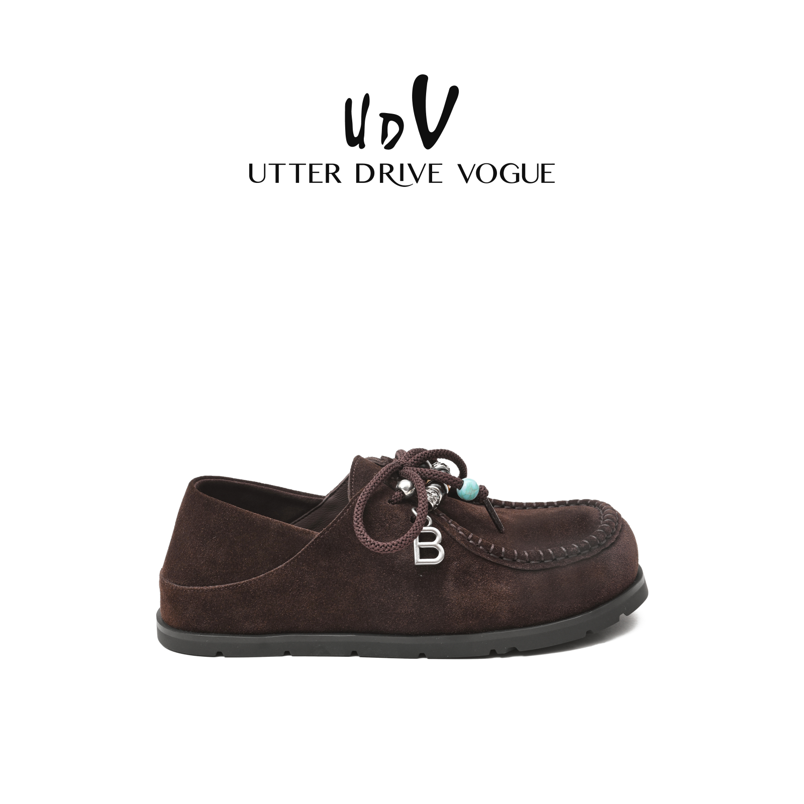 UDV老钱风平底袋鼠鞋女2025秋季新款真皮一脚蹬单鞋串珠休闲鞋