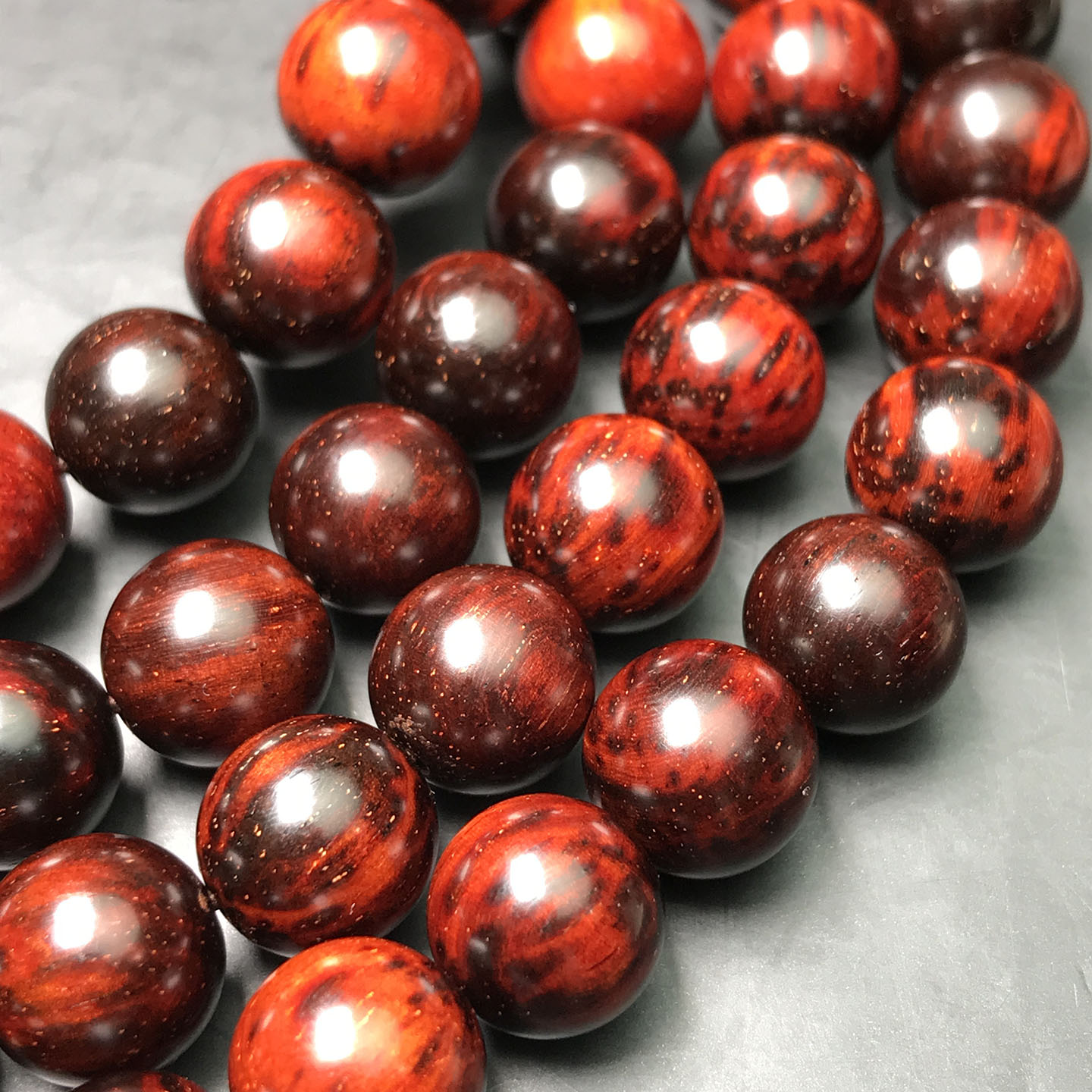 印度小叶紫檀满金星泥料10mm*108颗高油高密度老料1.0多圈 孤品