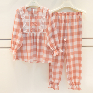 家居服 女纯棉梭织格子大方甜美可爱韩版 安之伴睡衣2026新品 春夏季