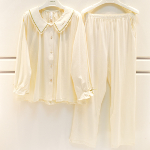 气质家居服 奥力纯棉素色小翻领长袖 安之伴睡衣2026春夏季 女士薄款