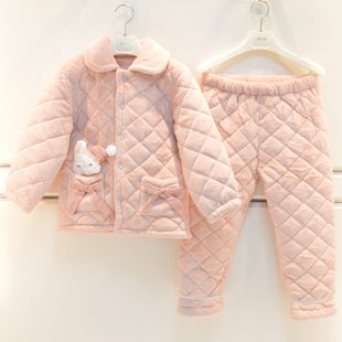 妈咪印象儿童睡衣冬季 女童亲肤绒三层夹棉卡通可爱保暖棉袄家居服