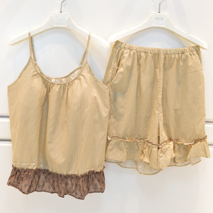 带胸垫家居服 吊带短裤 妮可雅睡衣夏季 女士60支全棉巴厘纱梭织薄款