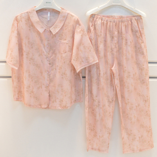 妮可雅睡衣2026夏季女士60支纯棉巴厘纱薄款清凉短袖长裤女家居服