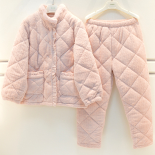 安之伴睡衣冬季 女玉狐绒三层加厚夹棉立领防风保暖棉袄宽松家居服