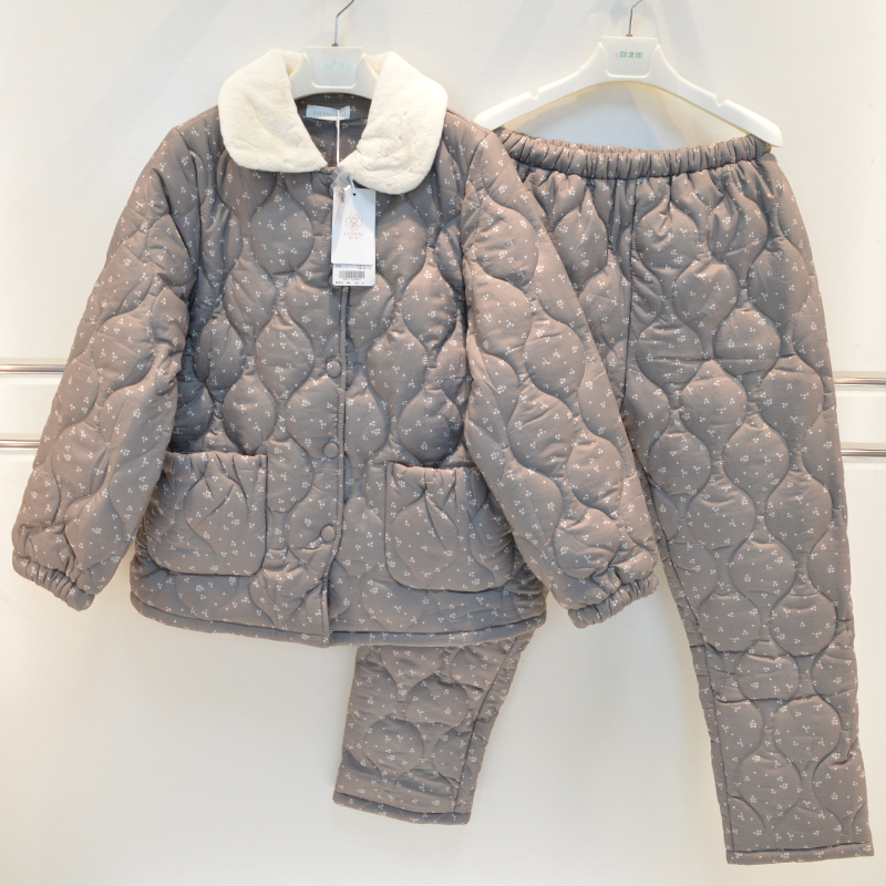 碎花三层加厚夹棉宽松成熟家居服