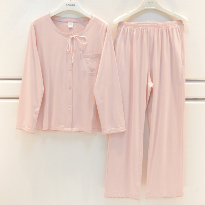 雪尔绵2025睡衣秋季女士莫代尔棉素色甜美淑女可爱长袖宽松家居服