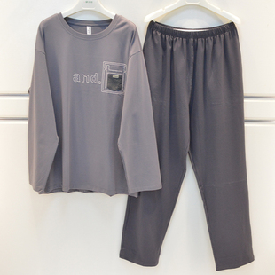 家居服 纯棉针织素色简约高级感休闲青年长袖 品牌睡衣2025秋季 男士