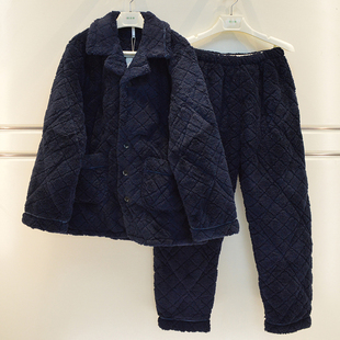 安之伴睡衣冬季男新品雪尔绒素色三层加厚夹棉宽松大方棉袄家居服