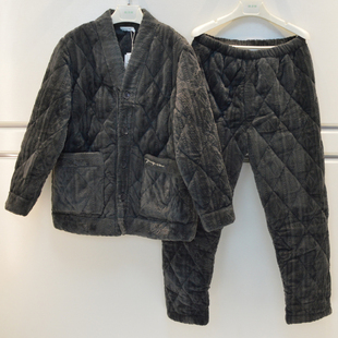 精雅睡衣冬季男士牛奶绒三层加厚夹棉V领韩版青年保暖棉袄家居服