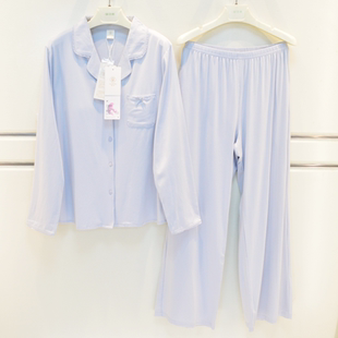 雪尔绵睡衣2026春夏女士莫代尔棉简约高级感长袖带胸垫家居服