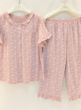 睡衣新品夏季女纯棉针织唯美