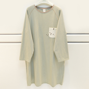 雪尔绵睡衣2026春夏女士纯棉经典条纹休闲大方长袖女睡裙家居服