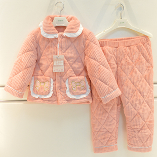 妈咪印象儿童睡衣冬季 女童双面亲肤绒三层加厚夹棉可爱棉袄家居服