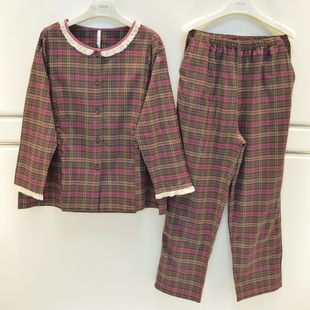 女士纯棉梭织格子淑女圆领休闲宽松家居服套 安之伴睡衣2025秋季