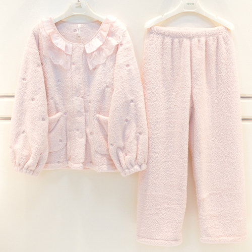 素色甜美时尚法兰绒家居服套