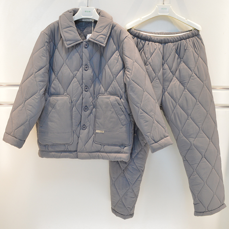 男士三层加厚夹棉睡衣