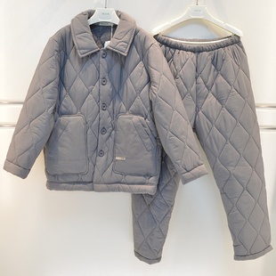 精雅睡衣2026冬季男士水洗棉三层加厚夹棉素色防水保暖帅气家居服