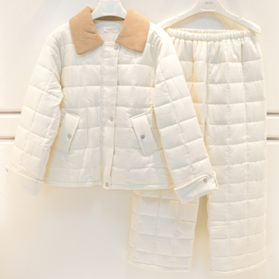 雪尔绵睡衣2026冬季女士浣溪纱素色简约高级感三层加厚夹棉家居服