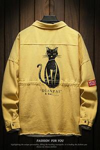 木板风 秋季新款猫咪印花夹克男士大码休闲青年宽松外套 JK909P75图片