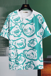 港风挂拍新款小熊印花短袖T恤男夏季百搭纯棉半袖衫T129