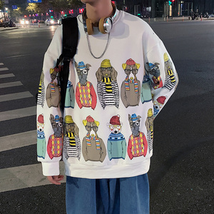 A090 WY53加绒圆领狗头卫衣男宽松潮牌嘻哈情侣外套限图片