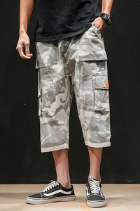 A090-K966-P55夏季休闲裤薄款百搭七分裤宽松工装短裤男潮流大码