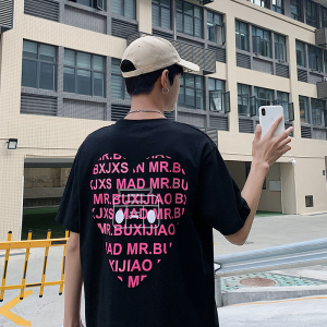 港风夏季爱心字母短袖T恤男大码宽松情侣装纯棉中袖T123图片