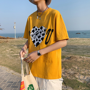 港风夏季新款奶牛爱心印花情侣T恤韩版情侣装半袖T126图片