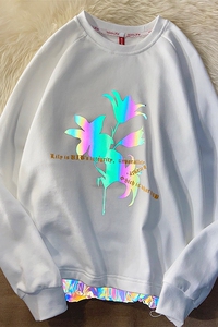 2021春季新款渐变反光玫瑰花假两件薄款情侣卫衣男WY29图片